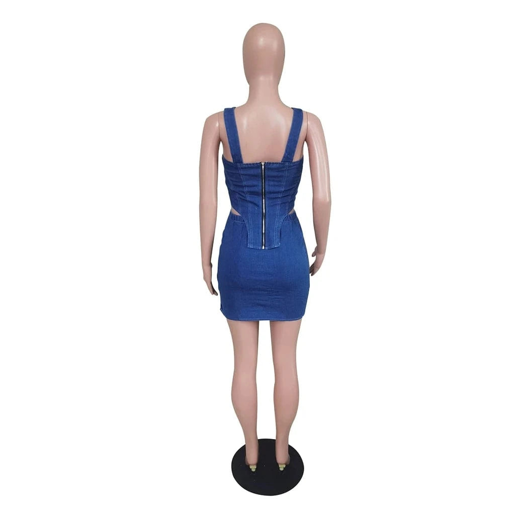 ZHEZHE 2024 Spring Jeans Mini Skirt Outfit Sexy Women Elegant Two Pieces Denim Club Matching Set Top+short Skirt