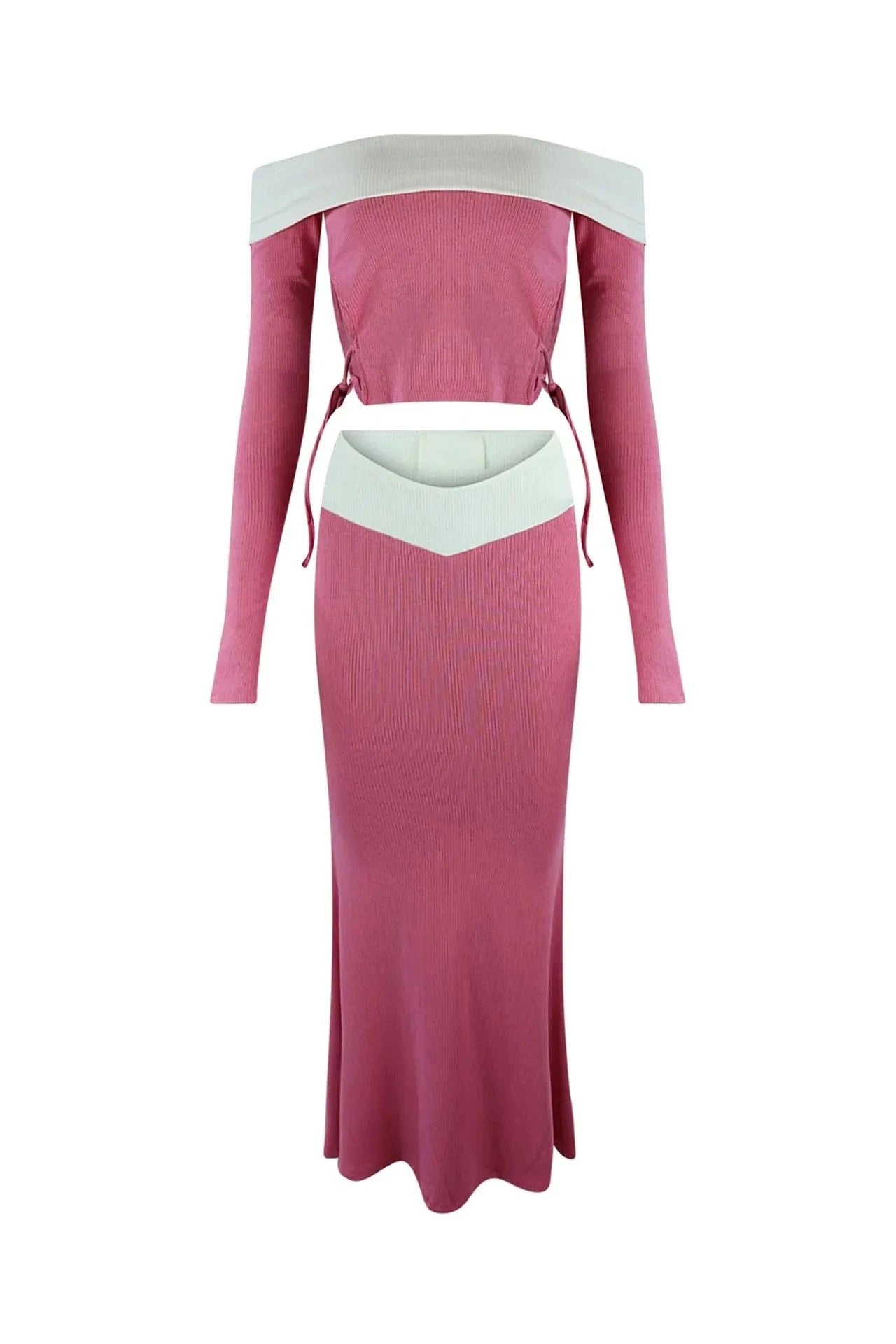 ZHEZHE 2024 Spring Women's Fashion candy color Sexy Slim Fit Off the Shoulder tops and pleated skirt dress two piece set