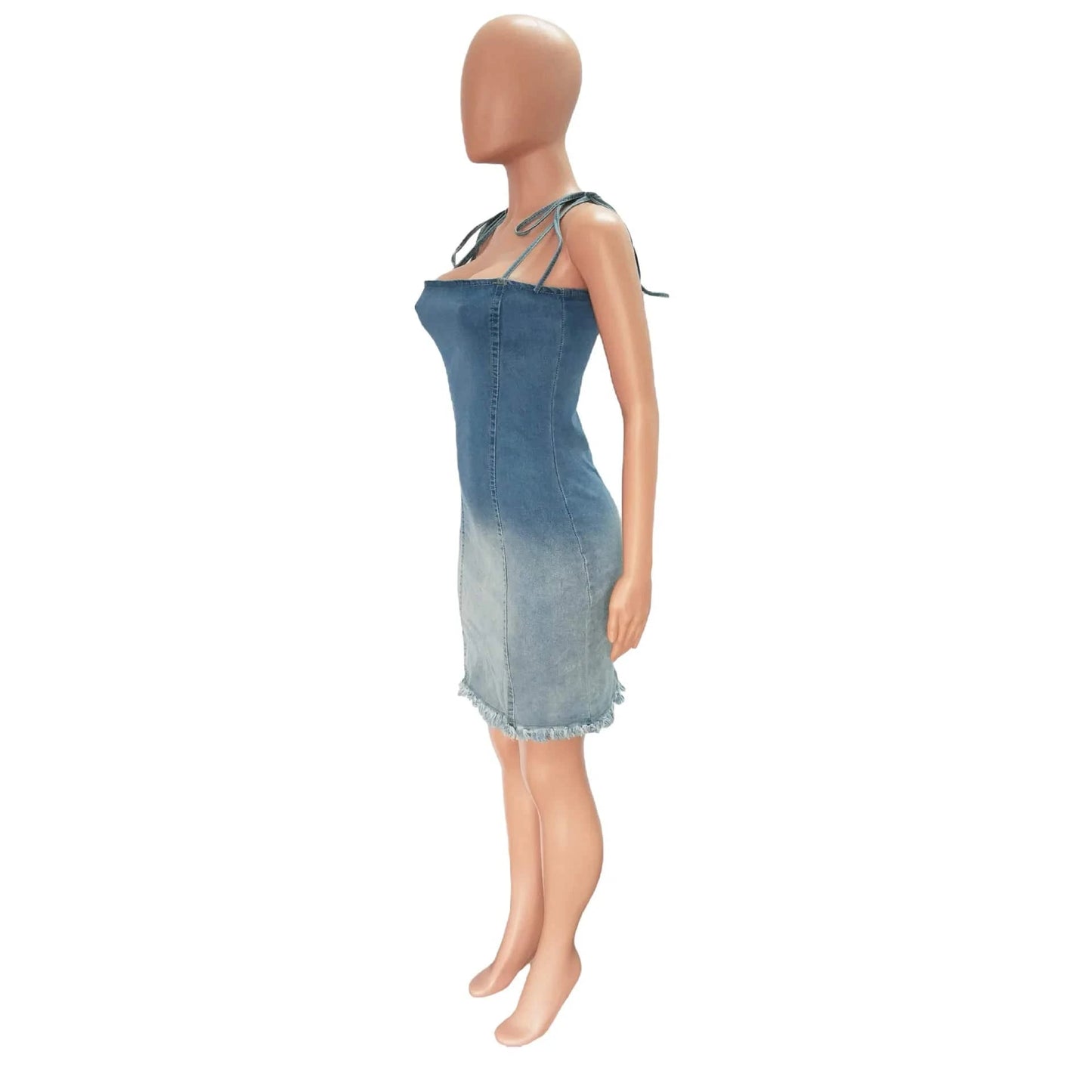 ZHEZHE 2024 summer gradient spaghetti strap women denim dresses slim fit sexy bodycon dress
