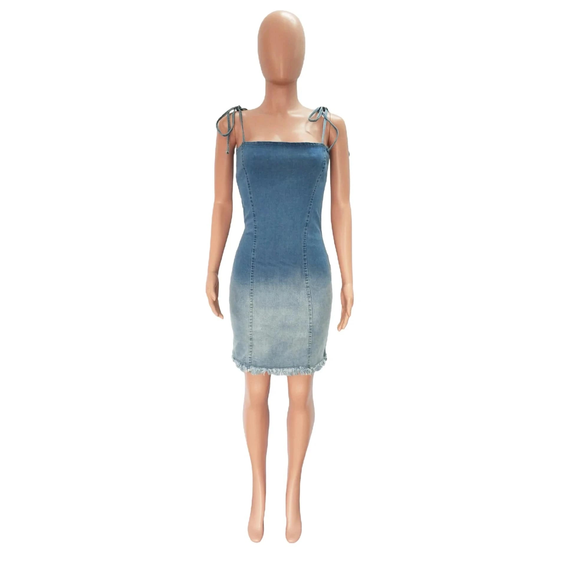 ZHEZHE 2024 summer gradient spaghetti strap women denim dresses slim fit sexy bodycon dress