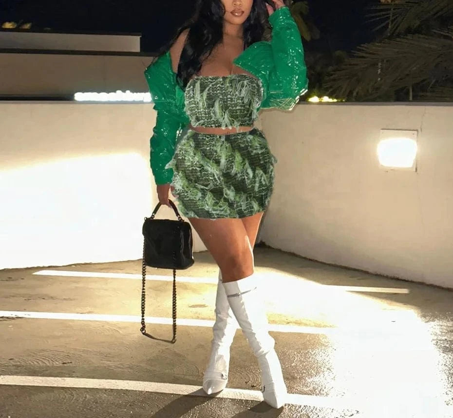 ZHEZHE 2024 Summer Y2K Tassel Tube Top And Navel Mesh Western Beggar's Two Piece Short Set