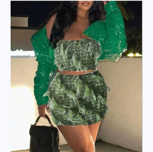 ZHEZHE 2024 Summer Y2K Tassel Tube Top And Navel Mesh Western Beggar's Two Piece Short Set