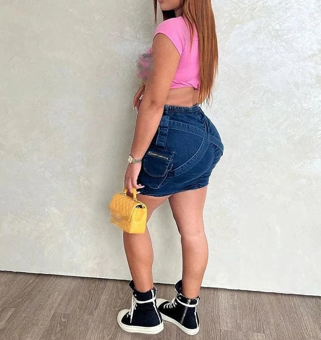 ZHEZHE 2024 Y2k Cross Belt Denim Skirts Women Summer Patchwork High V Waist Casual Ruched Zip Pockets Mini Skirt