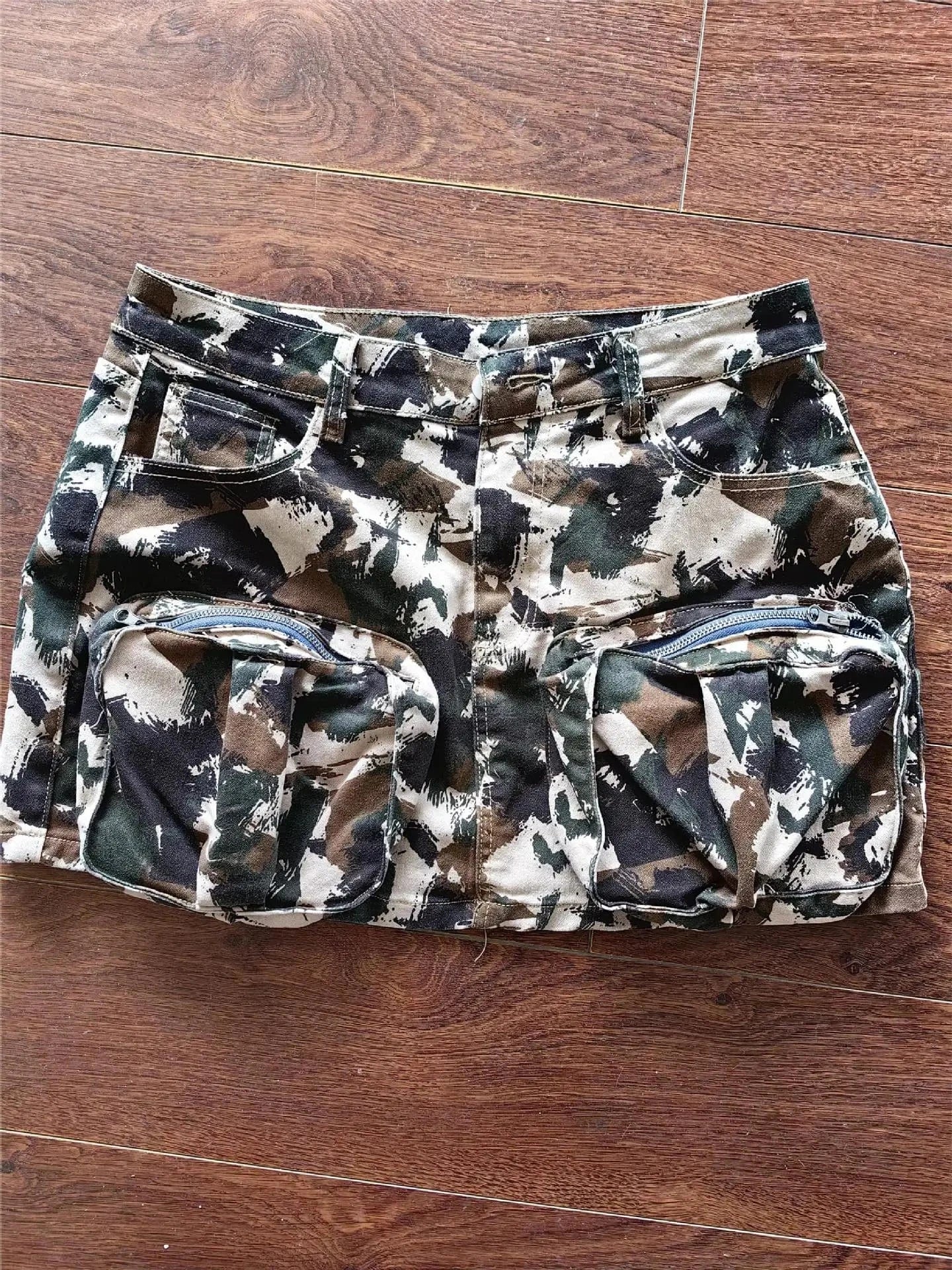 ZHEZHE Camouflage Print Cargo Skirts Stretch Denim Club Outfits 2024 Fashion Women Clothing Summer High Waist Jean Mini Skirt