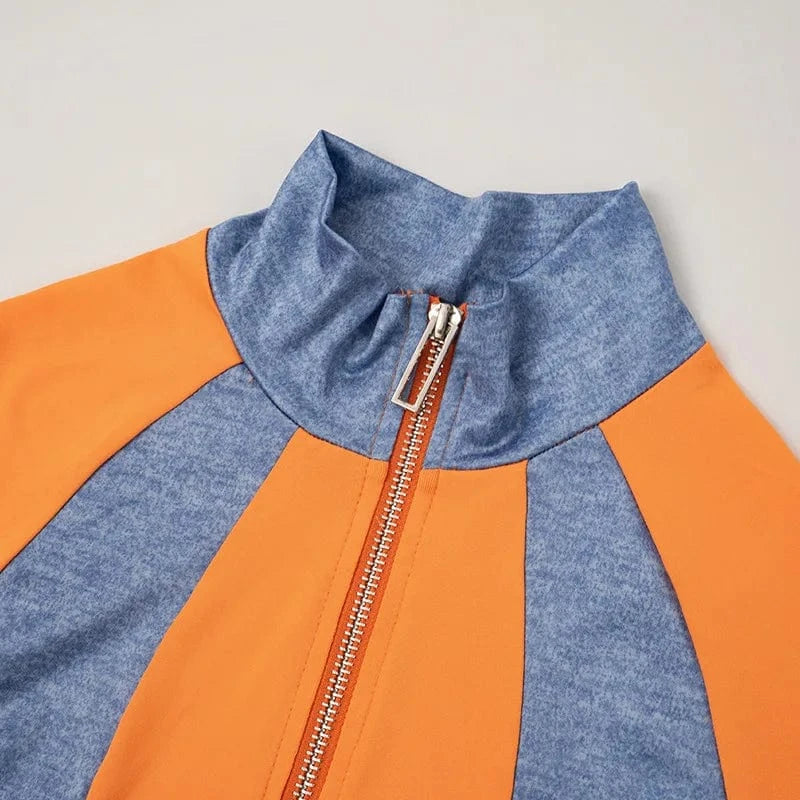 ZHEZHE Casual 2024 Spring New Patchwork Crew Neck Long Sleeve Mini Dress Bodycon Zipper Fashion Clothes For Women Lady