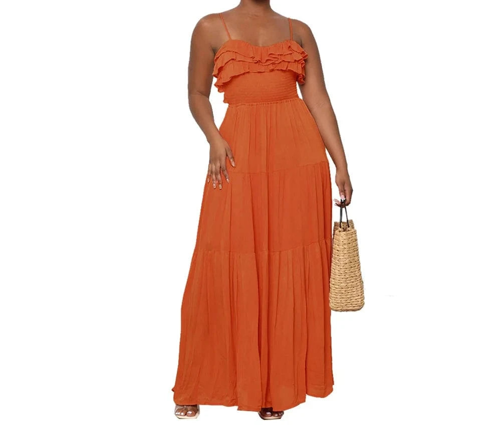 ZHEZHE Casual Summer 2024 New Arrivals Sleeveless Mushroom Edge Backless Bow Tie Women'S Maxi Dress