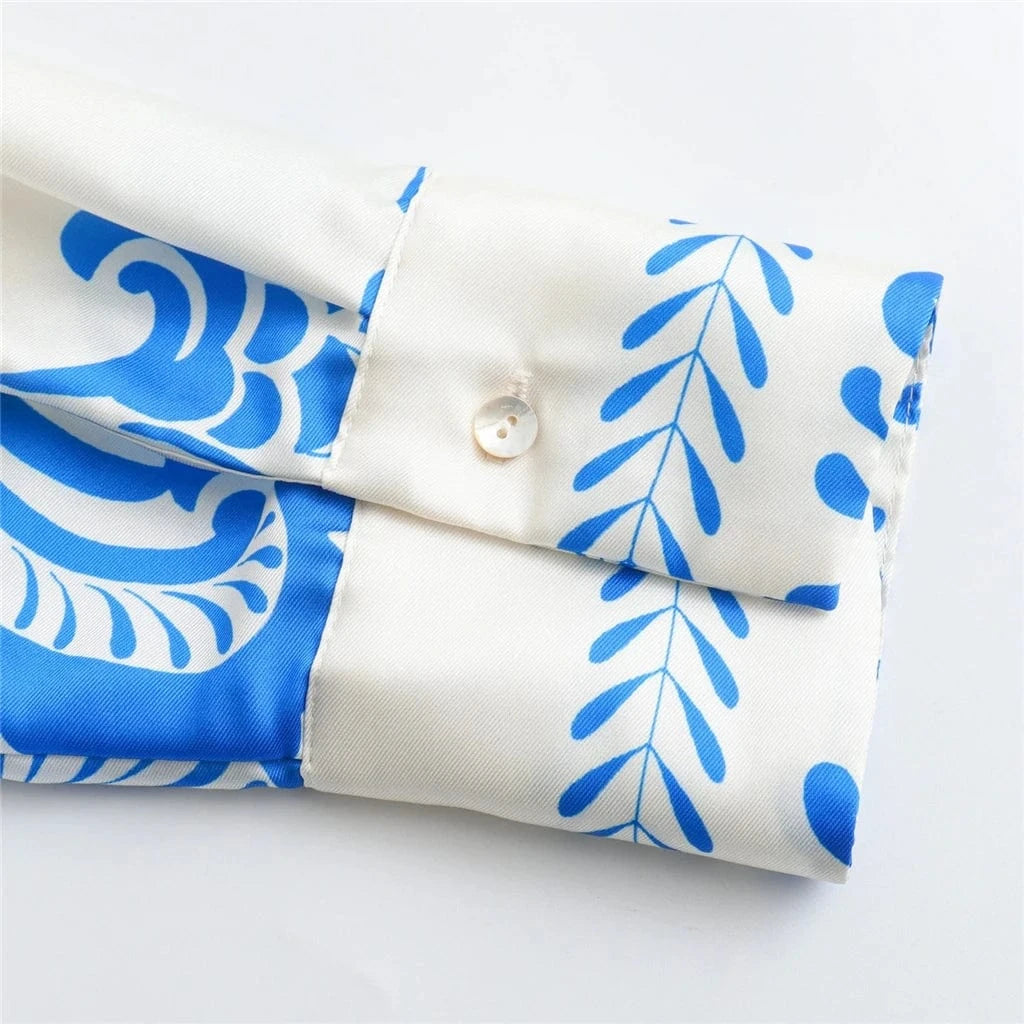 ZHEZHE fashion 2024 street wear casual outfit women clothing boutique long sleeve printed shirt and pant 2 piece set