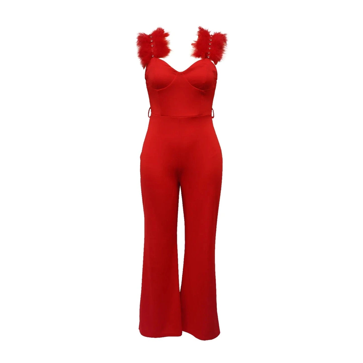 ZHEZHE Fashion 2024 summer street wear women clothes boutique one piece sleeveless feather strap sexy jumpsuit with belt
