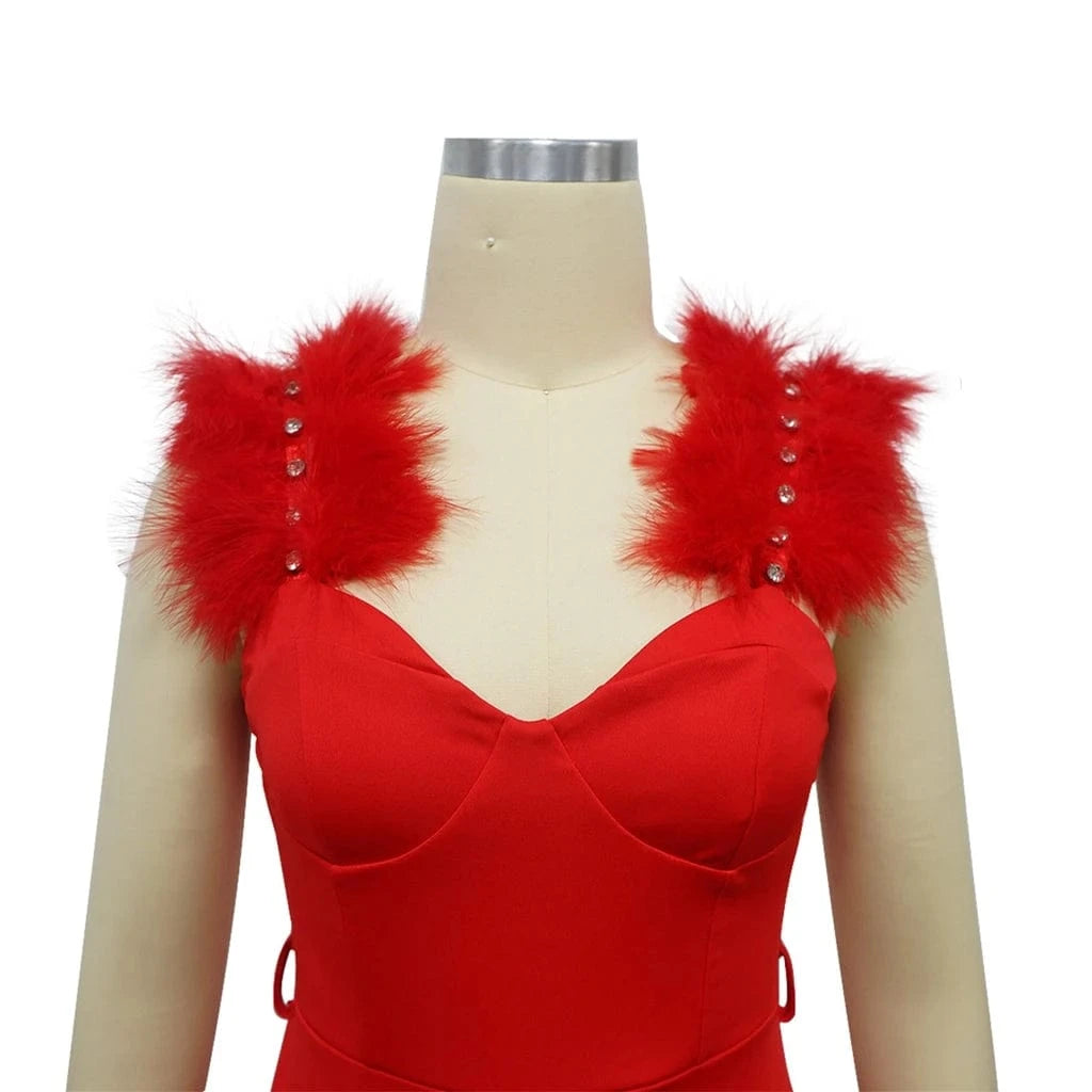 ZHEZHE Fashion 2024 summer street wear women clothes boutique one piece sleeveless feather strap sexy jumpsuit with belt