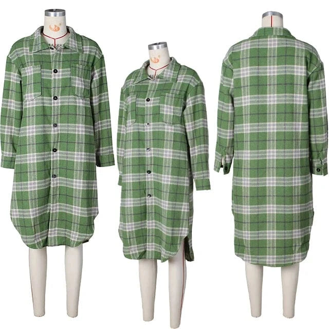 ZHEZHE Good Quality 2024 Spring Women's Lapel Neck Retro Plaid Printed Ladies Long Coat Elegant Women's Jacket