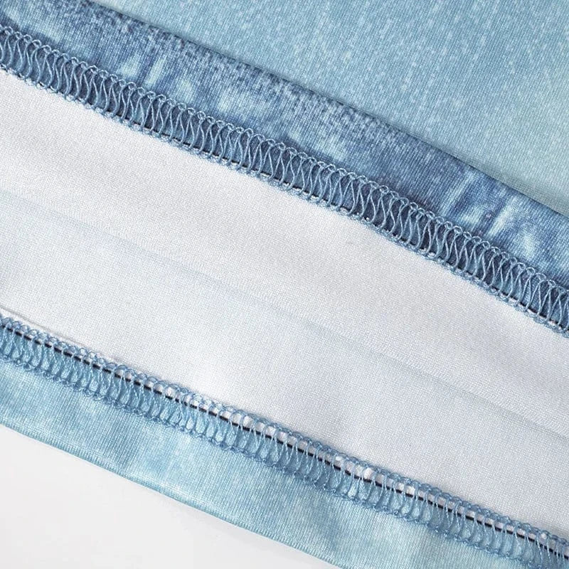 ZHEZHE New 2024 Spring Fauex Jean Print High Collar Long Sleeve Jumpsuit One Piece Bodycon Casual Sexy Jumpsuit Women