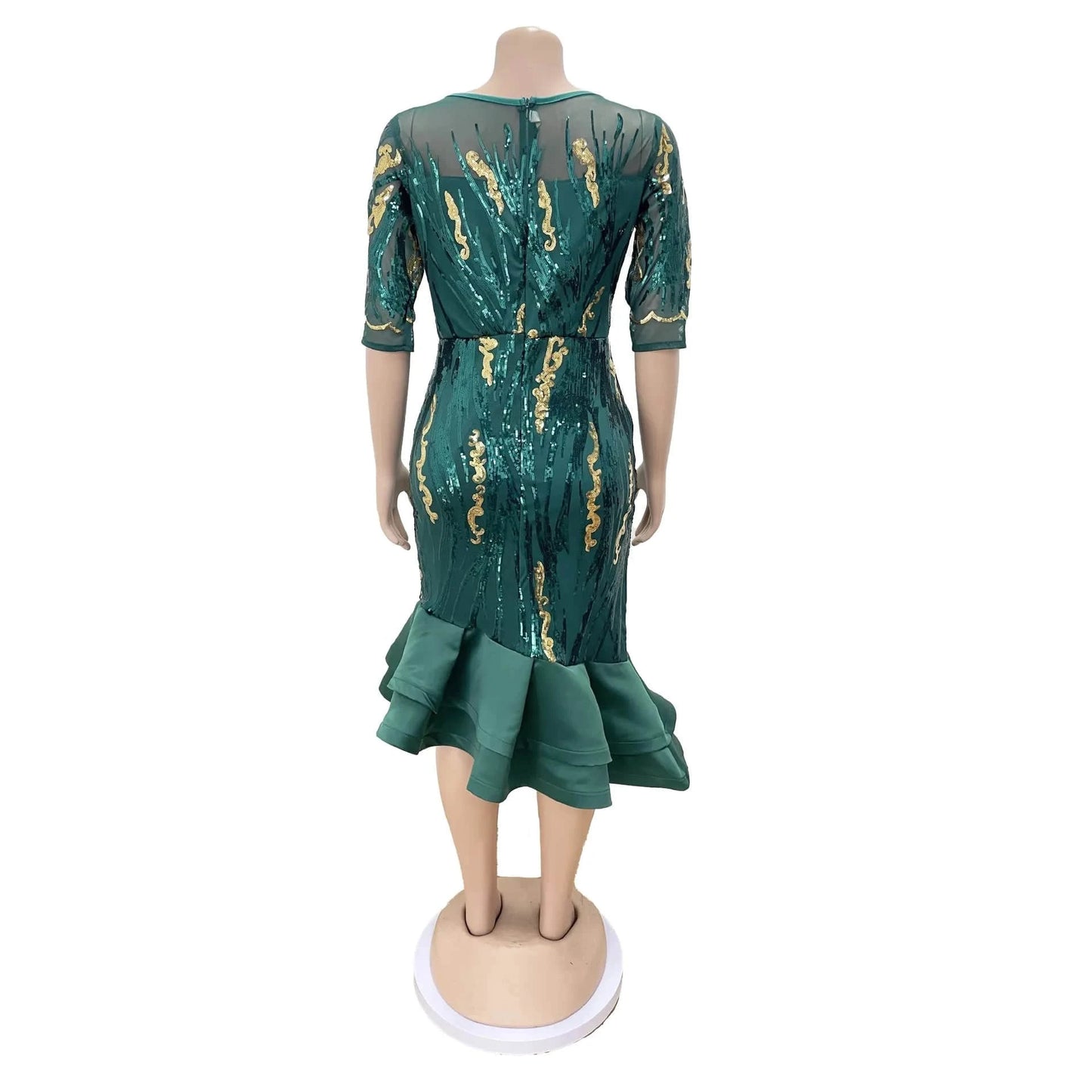 ZHEZHE New Arrivals 2024 Spring Long Sleeve Sequin Mesh Sexy Party Dress African Women's Wear plus size L-3XL