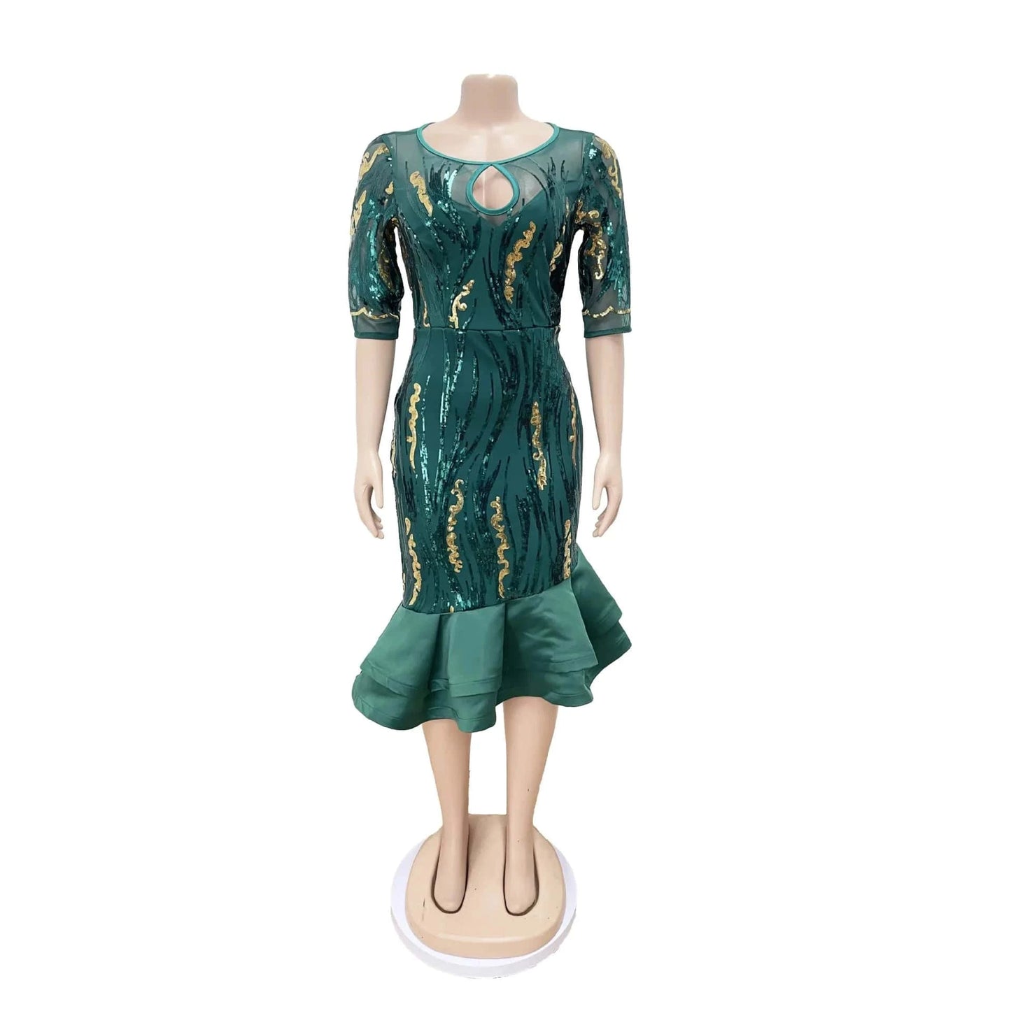 ZHEZHE New Arrivals 2024 Spring Long Sleeve Sequin Mesh Sexy Party Dress African Women's Wear plus size L-3XL
