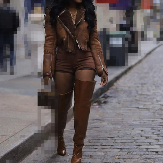 ZHEZHE New Casual Hot Selling Fashion Fall Winter Motorcycle Warm Lady Coat Faux Fur Women Clothing Street Coat Jacket With Fur