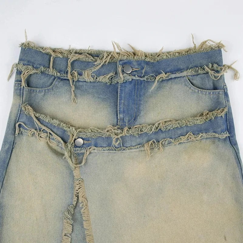 ZHEZHE Spring 2024 New Women's Denim Skirt Washed Zipper Patchwork Detachable Fashion Skirt Jeans Women's Denim Clothing