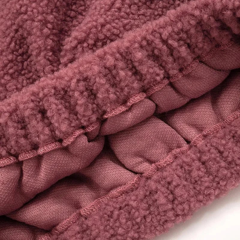 ZHEZHE Winter 2024 New Patchwork Lambwool Stand Collar Long Sleeve Hoodie Top Loose Zipper Casual Top For Women Lady
