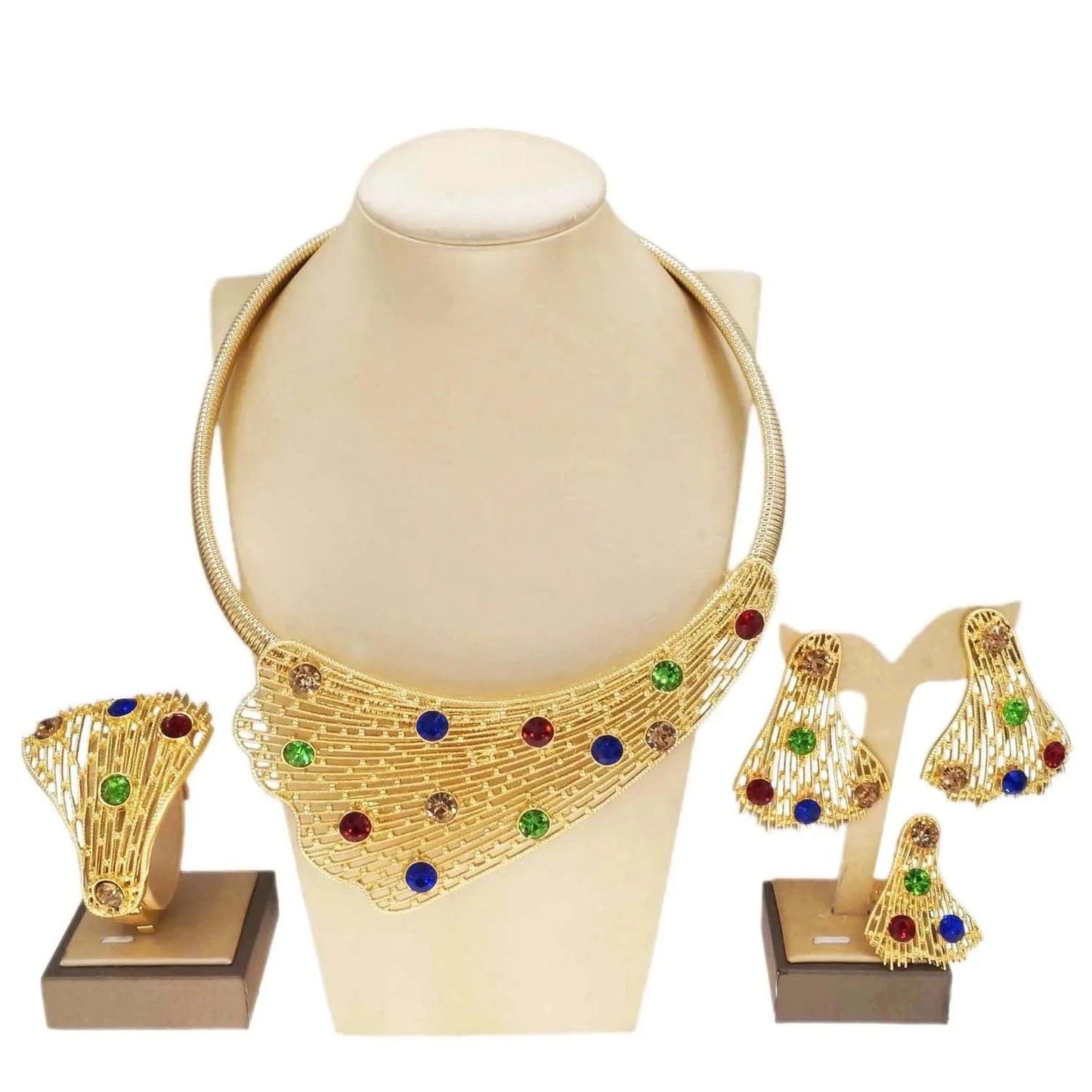 Zhuerrui Available Wedding Gold Jewelry Sets Factory Silver Multi Color Diamond Jewelry Set Latest Woman Festival Gifts H20179