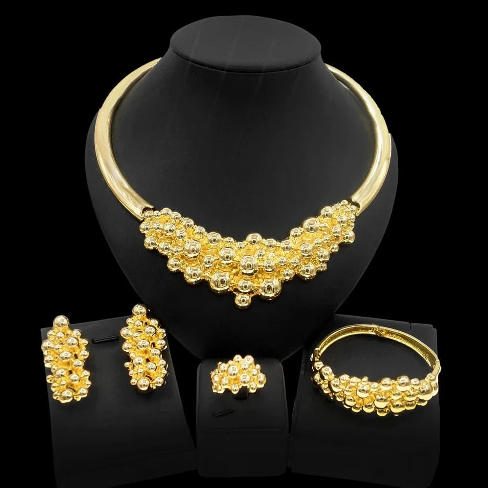 Zhuerrui Beads Brazilian Gold Design Necklace Jewelry Sets Classic Good Quality Necklace Bracelet Earrings Ring Jewelry H00121