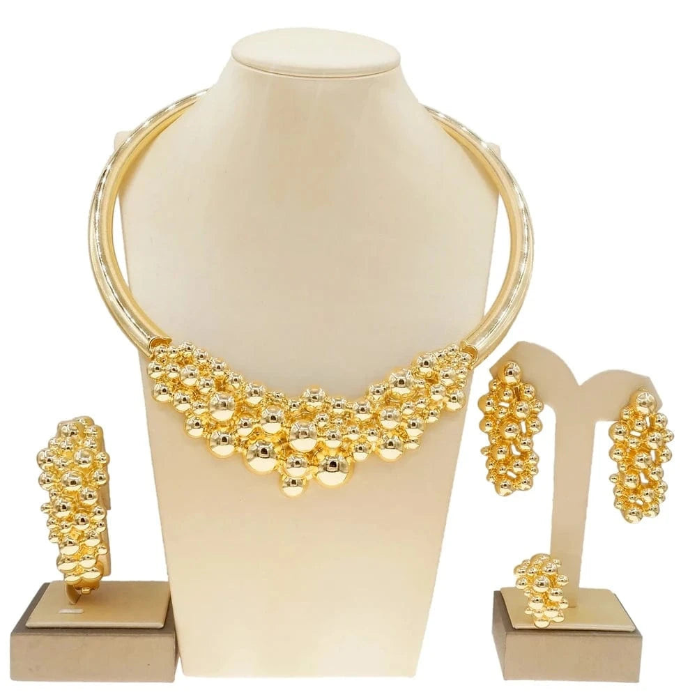 Zhuerrui Beads Brazilian Gold Design Necklace Jewelry Sets Classic Good Quality Necklace Bracelet Earrings Ring Jewelry H00121
