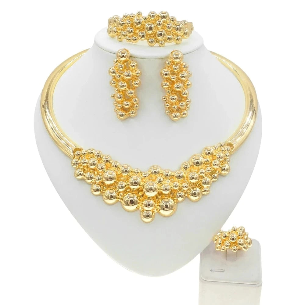 Zhuerrui Beads Brazilian Gold Design Necklace Jewelry Sets Classic Good Quality Necklace Bracelet Earrings Ring Jewelry H00121