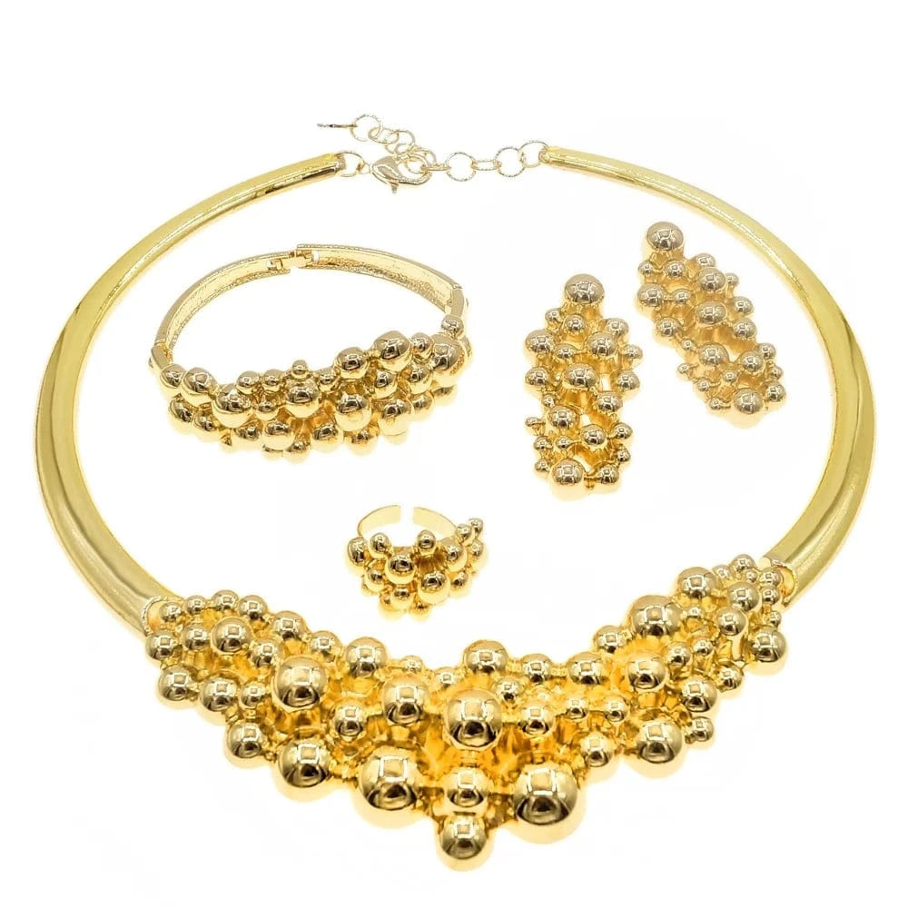 Zhuerrui Beads Brazilian Gold Design Necklace Jewelry Sets Classic Good Quality Necklace Bracelet Earrings Ring Jewelry H00121
