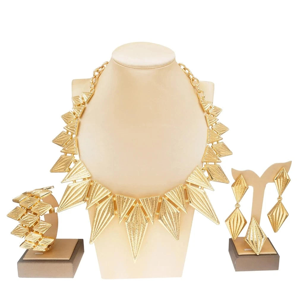 Zhuerrui Big Necklace Jewellery 24k Gold Plated Latest Brazilian Jewelry Set Three Color Electroplating Custom Jewelry H00633