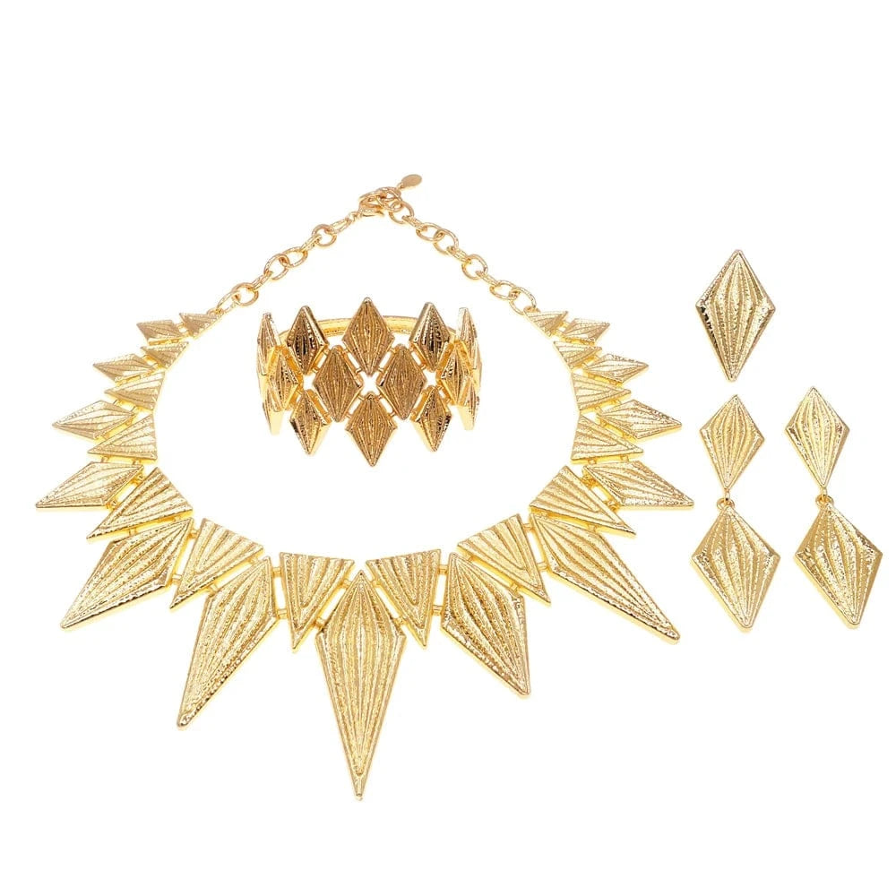 Zhuerrui Big Necklace Jewellery 24k Gold Plated Latest Brazilian Jewelry Set Three Color Electroplating Custom Jewelry H00633