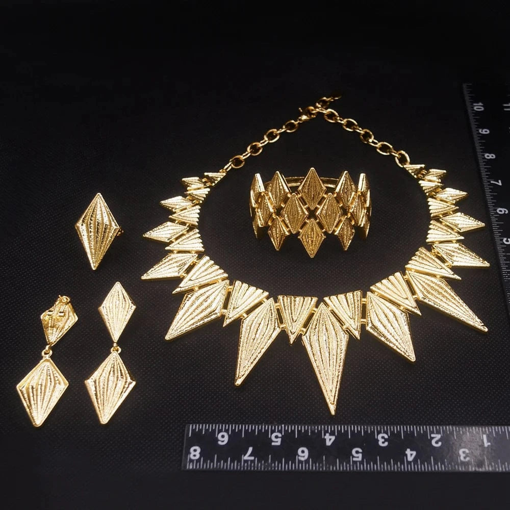 Zhuerrui Big Necklace Jewellery 24k Gold Plated Latest Brazilian Jewelry Set Three Color Electroplating Custom Jewelry H00633