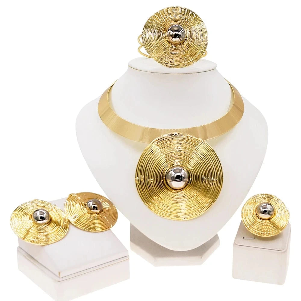 Zhuerrui Brazilian Gold Costume Bridal Round Pendant 24k Gold Filled FashionParty Women Gifts 4pieces Jewelry Sets H20112