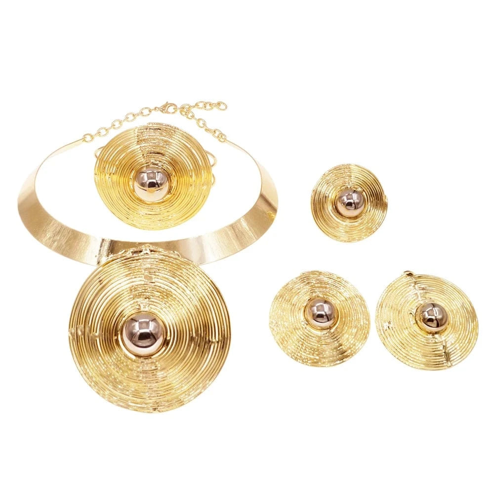 Zhuerrui Brazilian Gold Costume Bridal Round Pendant 24k Gold Filled FashionParty Women Gifts 4pieces Jewelry Sets H20112