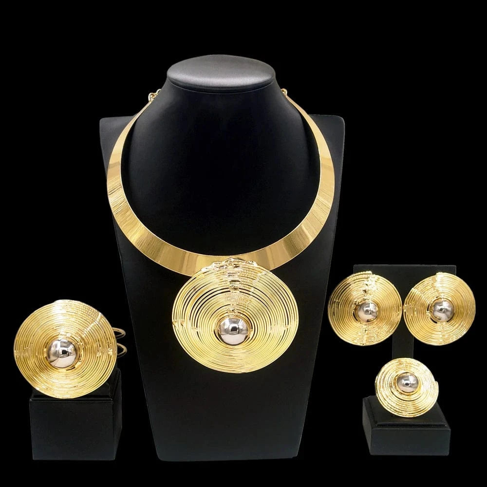 Zhuerrui Brazilian Gold Costume Bridal Round Pendant 24k Gold Filled FashionParty Women Gifts 4pieces Jewelry Sets H20112