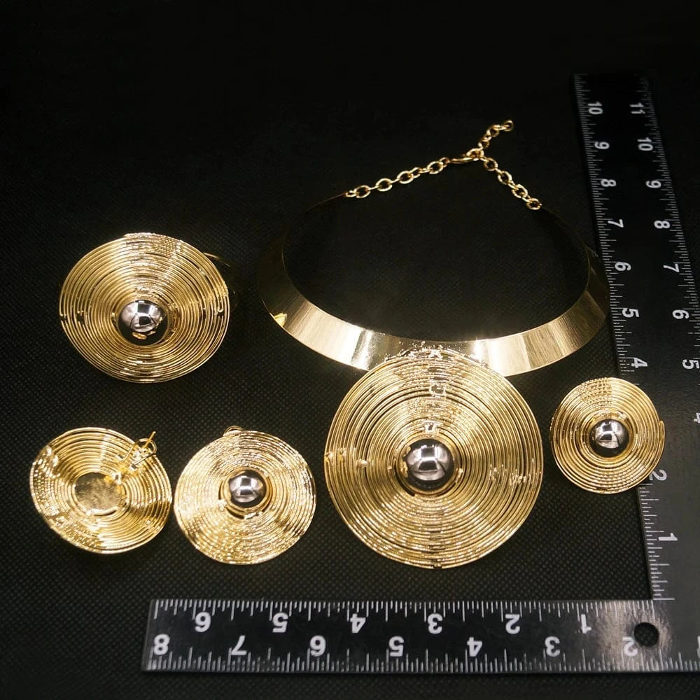 Zhuerrui Brazilian Gold Costume Bridal Round Pendant 24k Gold Filled FashionParty Women Gifts 4pieces Jewelry Sets H20112