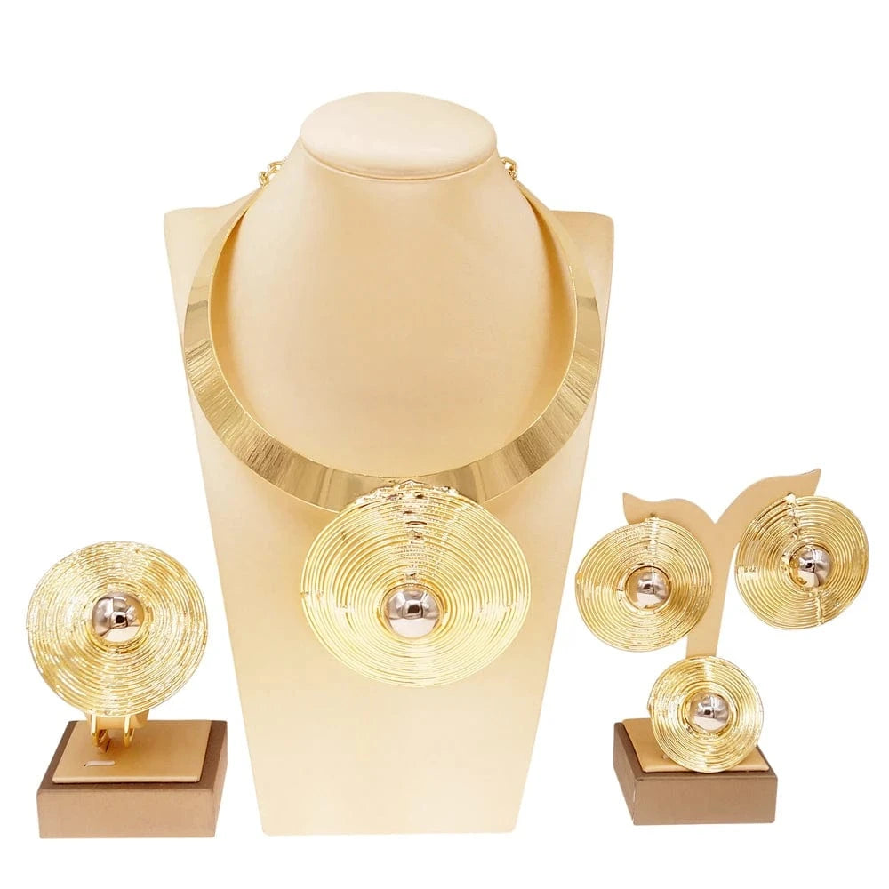 Zhuerrui Brazilian Gold Costume Bridal Round Pendant 24k Gold Filled FashionParty Women Gifts 4pieces Jewelry Sets H20112
