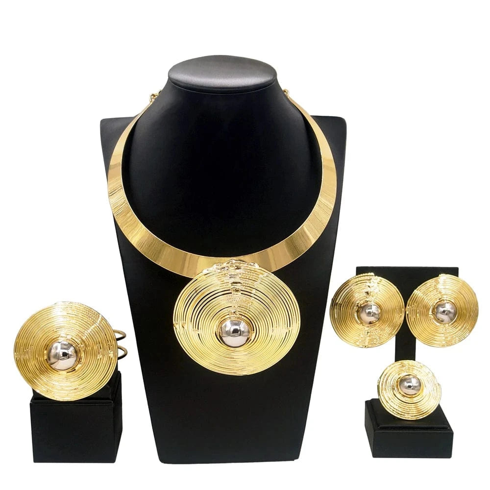 Zhuerrui Brazilian Gold Costume Bridal Round Pendant 24k Gold Filled FashionParty Women Gifts 4pieces Jewelry Sets H20112