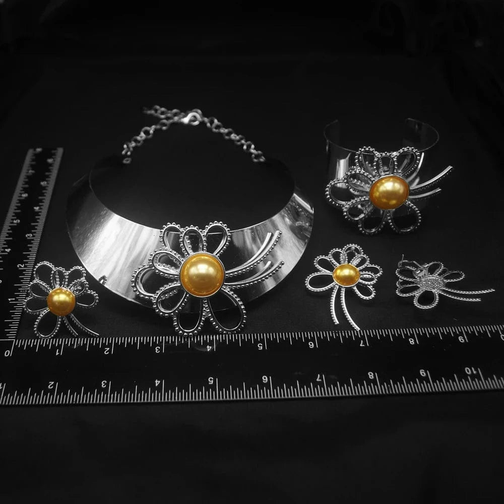 Zhuerrui Choking Necklace Bracelet Earrings Ring Jewelry Set Brazilian Silver Design Luxury Flower Collar Jewelry Sets H00204