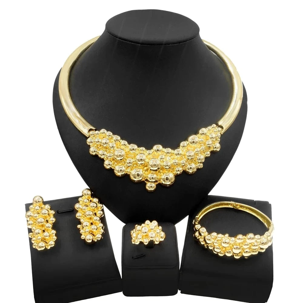 Zhuerrui Classic Good Quality Necklace Bracelet Earrings Ring Jewelry Beads Brazilian Gold Design Necklace Jewelry Sets H00121