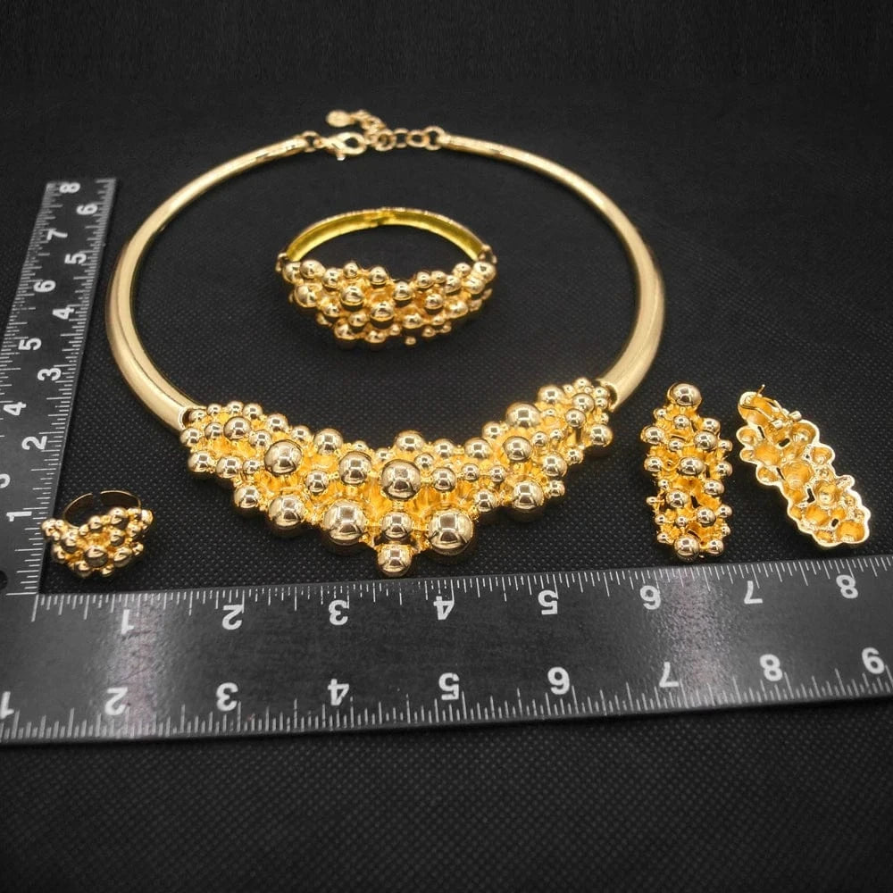 Zhuerrui Classic Good Quality Necklace Bracelet Earrings Ring Jewelry Beads Brazilian Gold Design Necklace Jewelry Sets H00121