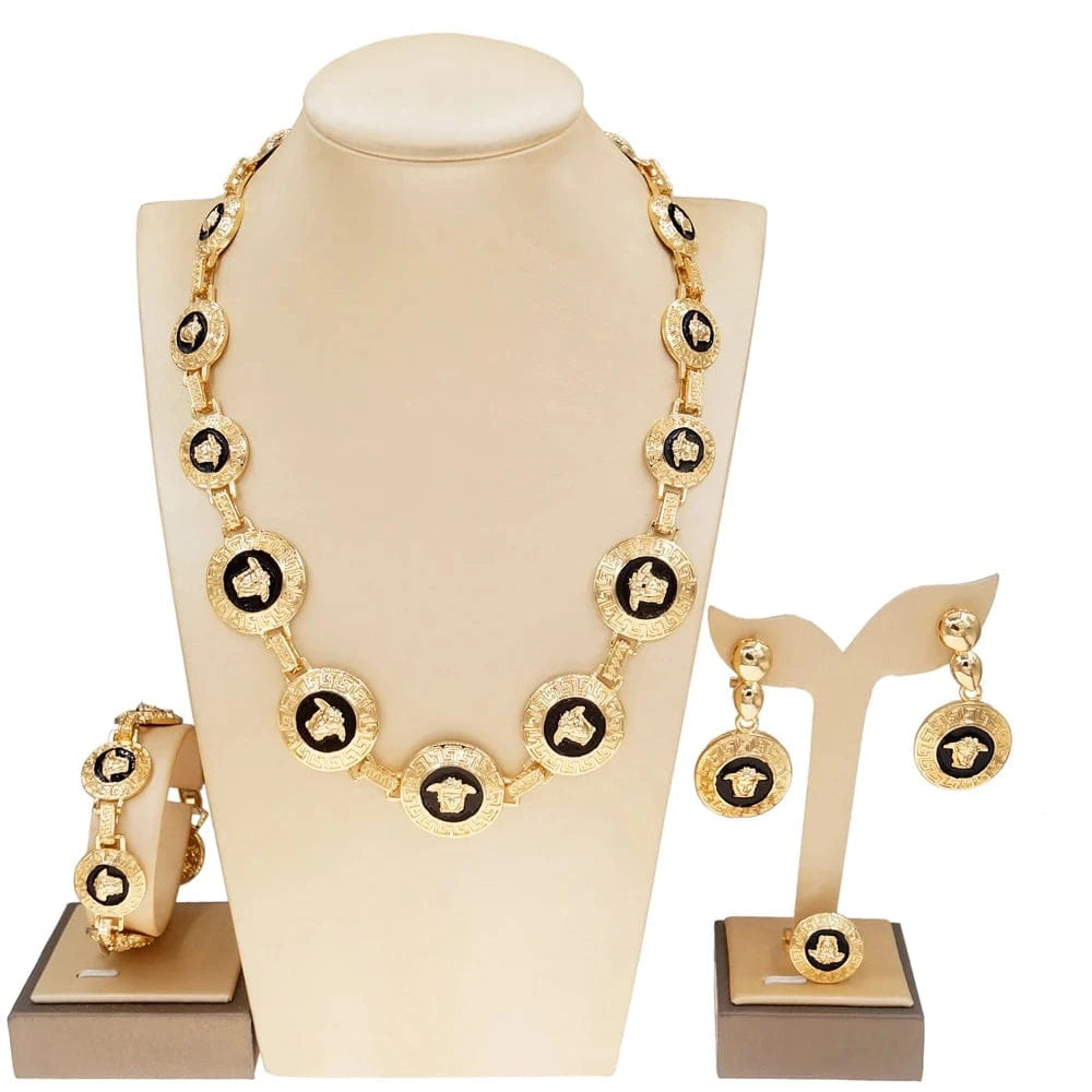 Zhuerrui Hot sale Dubai Jewelry Sets 18k Gold Plated Polished Glossy Craft Fashion Necklace Bangle Jewelry Sets HM2200428