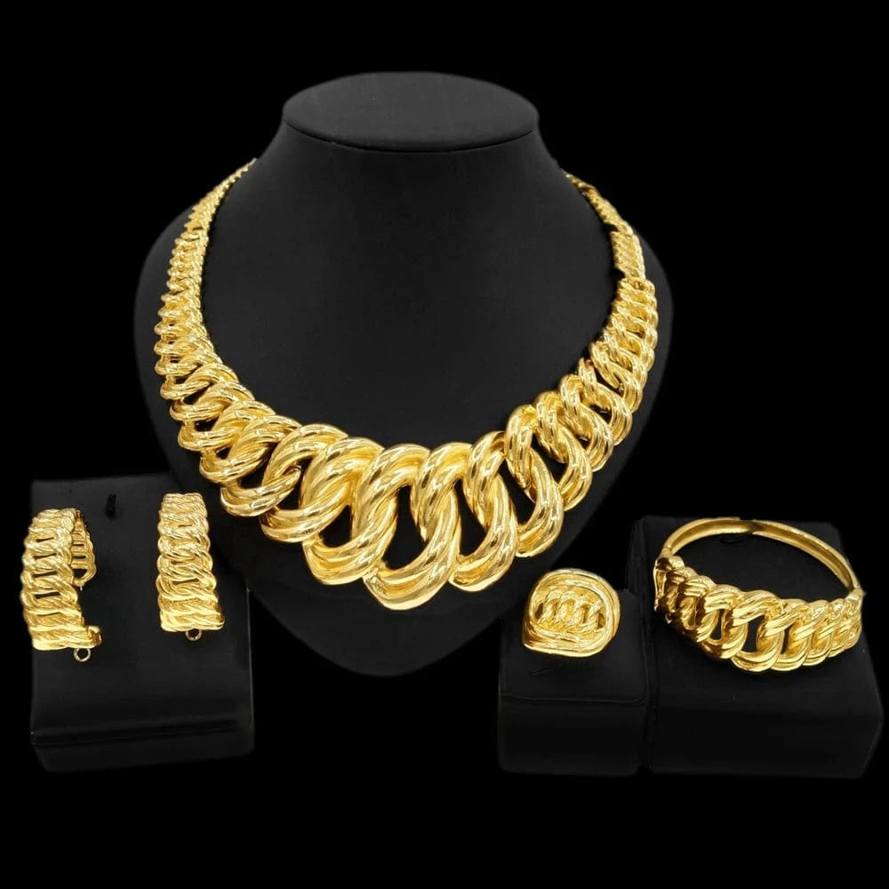 Zhuerrui Italian Big Cuban Chain Jewelry Sets Luxury Brazilian Gold Design Jewelry Set Exaggerated Nigerian Trend Necklace H0078