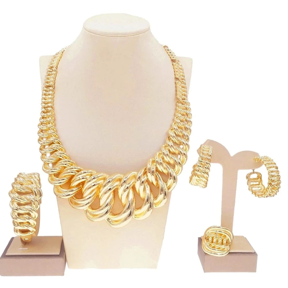 Zhuerrui Italian Big Cuban Chain Jewelry Sets Luxury Brazilian Gold Design Jewelry Set Exaggerated Nigerian Trend Necklace H0078