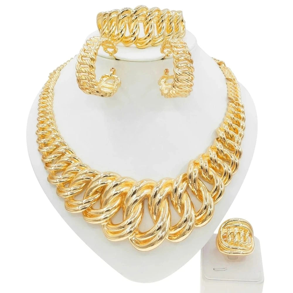 Zhuerrui Italian Big Cuban Chain Jewelry Sets Luxury Brazilian Gold Design Jewelry Set Exaggerated Nigerian Trend Necklace H0078