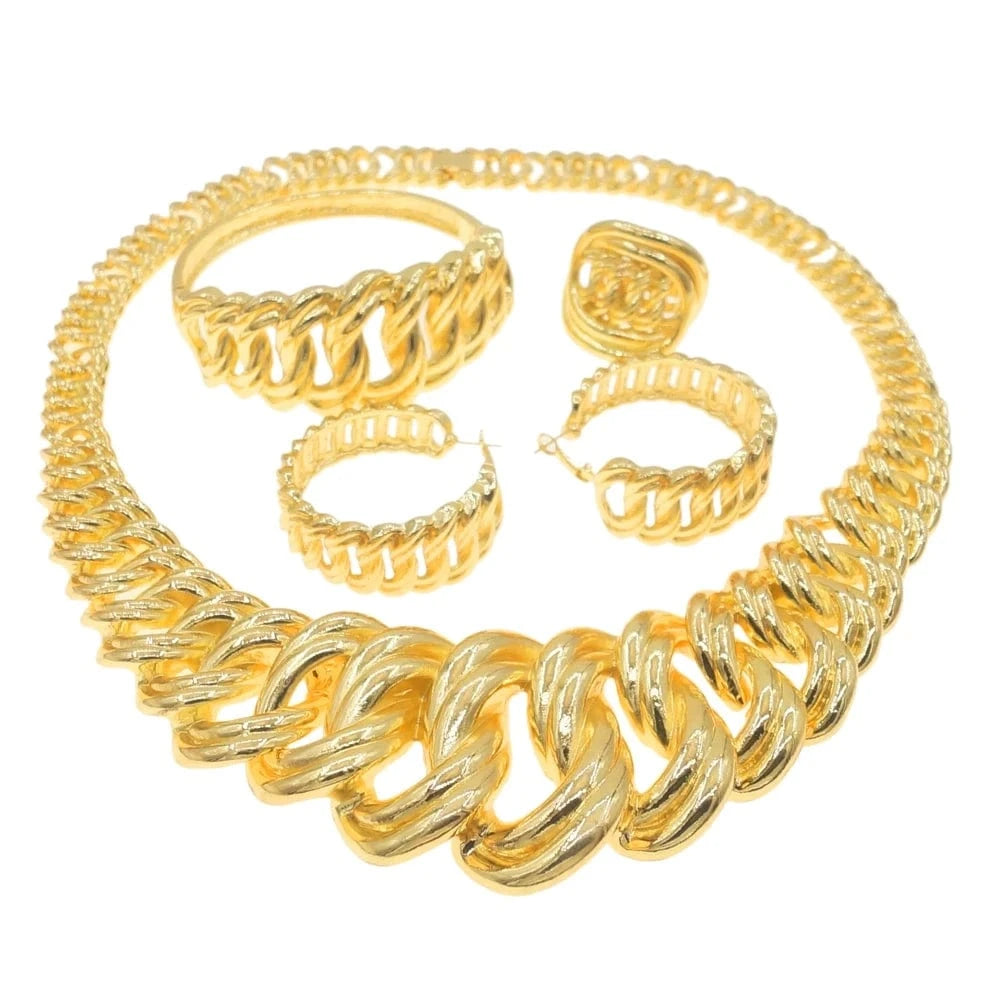 Zhuerrui Italian Big Cuban Chain Jewelry Sets Luxury Brazilian Gold Design Jewelry Set Exaggerated Nigerian Trend Necklace H0078