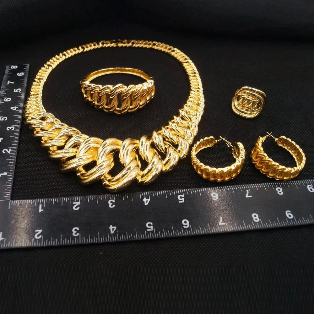 Zhuerrui Italian Big Cuban Chain Jewelry Sets Luxury Brazilian Gold Design Jewelry Set Exaggerated Nigerian Trend Necklace H0078