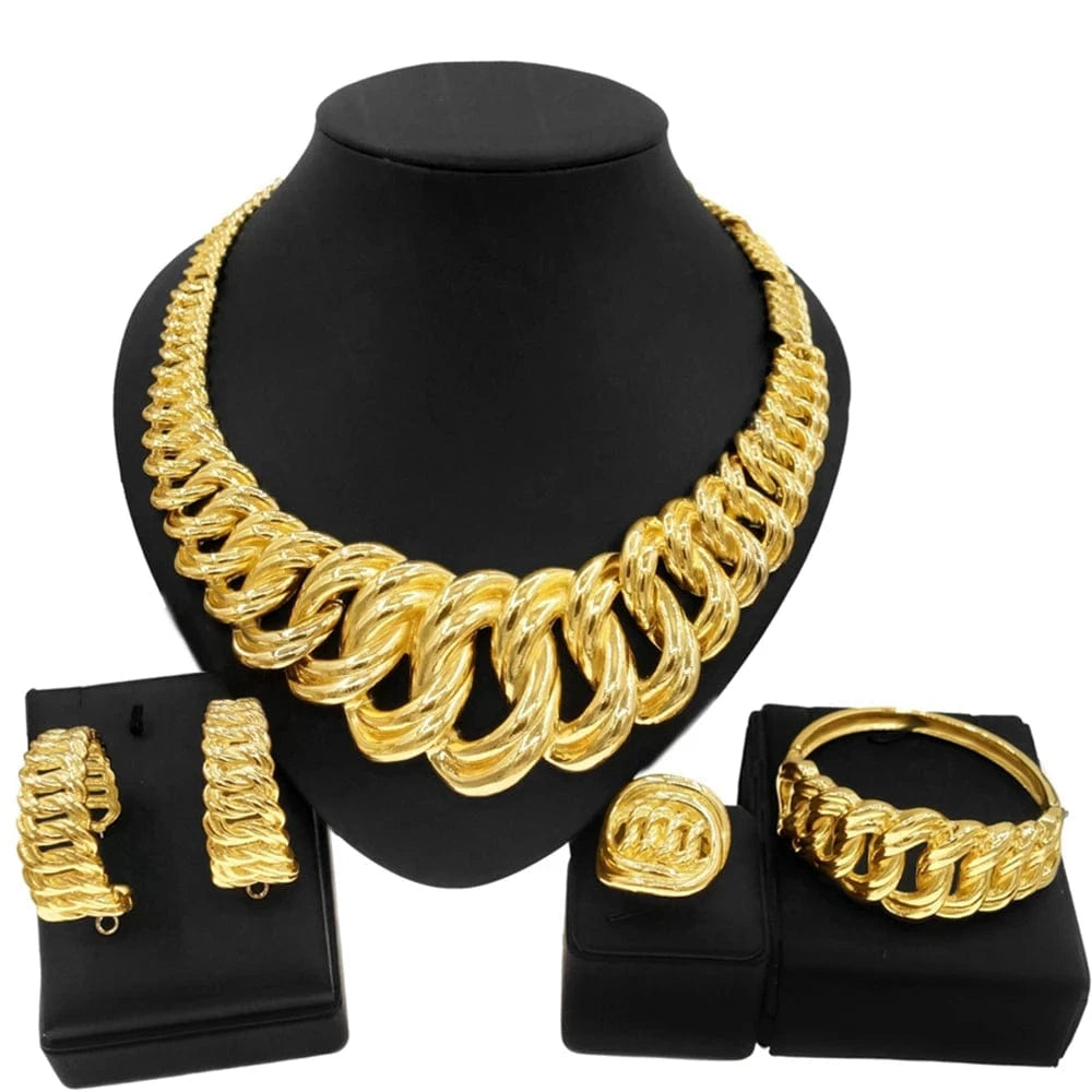 Zhuerrui Italian Big Cuban Chain Jewelry Sets Luxury Brazilian Gold Design Jewelry Set Exaggerated Nigerian Trend Necklace H0078