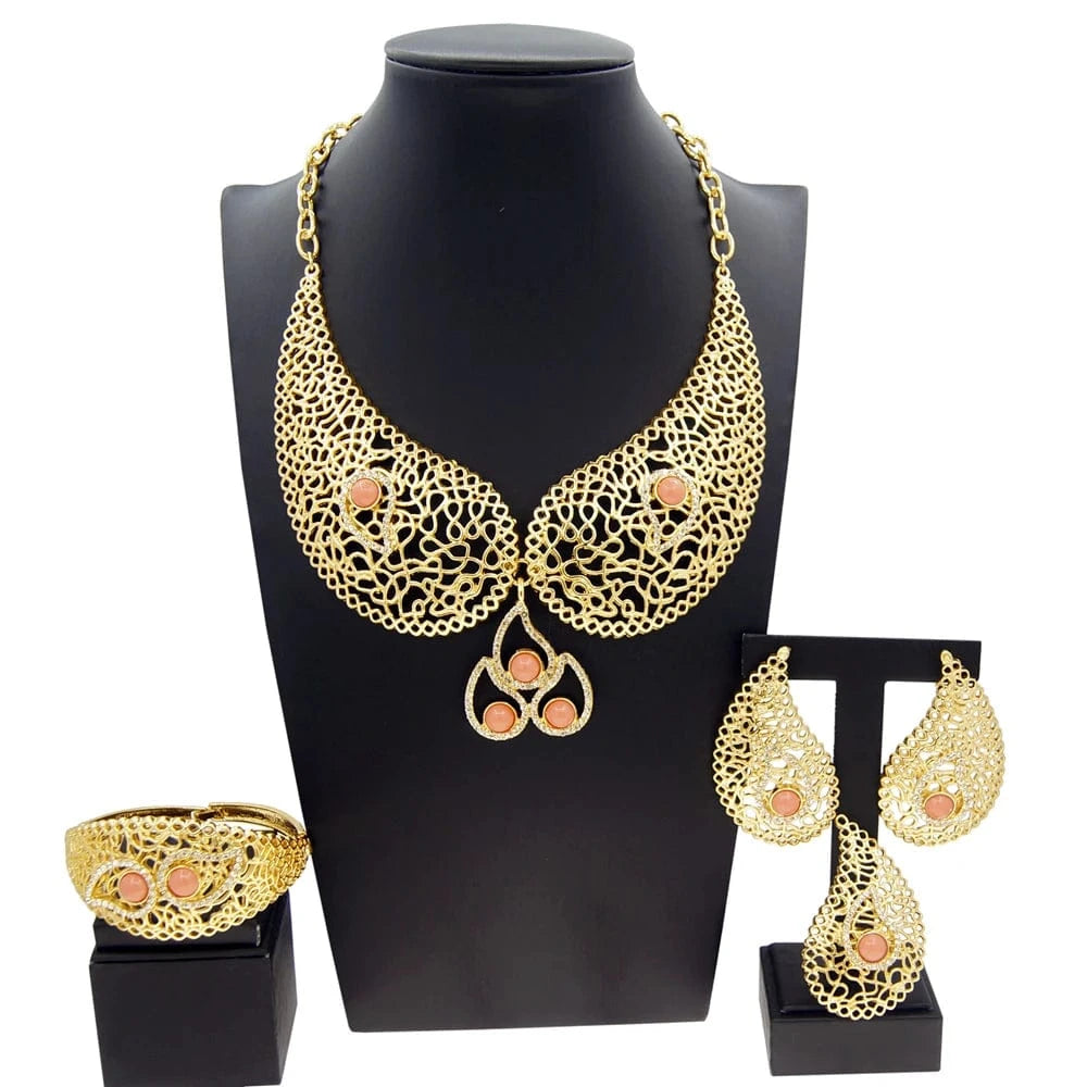 Zhuerrui Italian Gold Plated Jewelry Sets High Quality Brazilian Gold jewelry Set Necklace Bracelet Chain Jewelry Set H00550