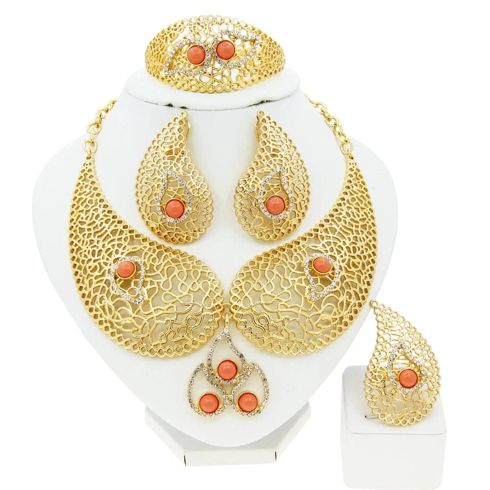 Zhuerrui Italian Gold Plated Jewelry Sets High Quality Brazilian Gold jewelry Set Necklace Bracelet Chain Jewelry Set H00550