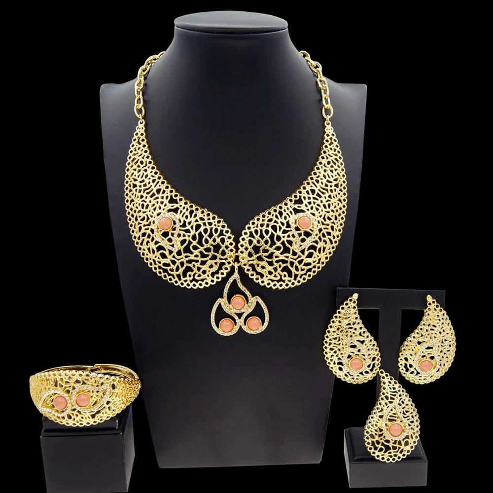 Zhuerrui Italian Gold Plated Jewelry Sets High Quality Brazilian Gold jewelry Set Necklace Bracelet Chain Jewelry Set H00550