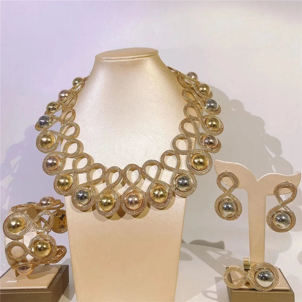 Zhuerrui Luxury Brazilian Gold Plated Jewelry Set Necklace Bracelet Earring Ring Nigerian Woman Wedding Jewelry Sets H20006
