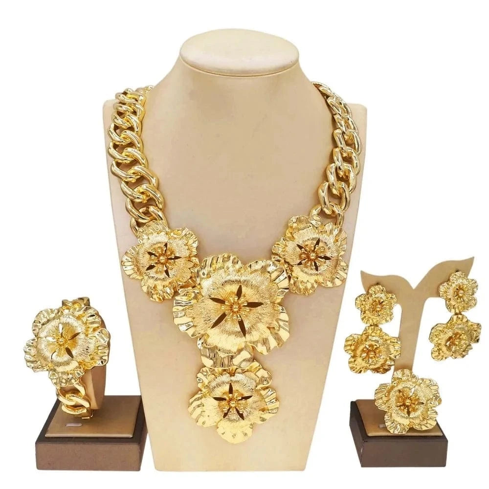 Zhuerrui Necklace Bracelet Earrings Ring Four Piece Jewelry Set Italian Gold Jewelry Sets Nigerian Woman Wedding Jewelry H00713