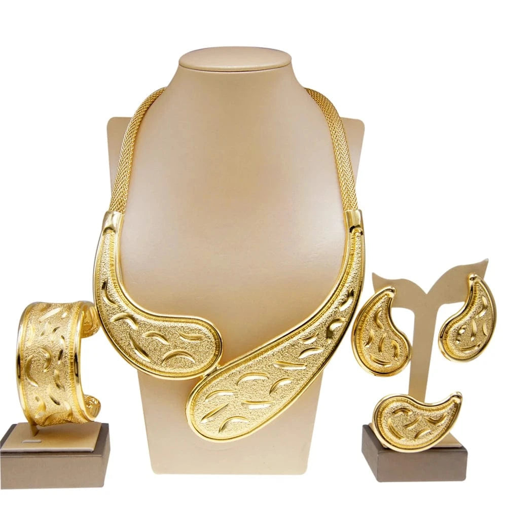 Zhuerrui Snake Necklace Brazilian Gold Jewelry Set Big Bangle Earrings Fashion Jewelry Dubai Ladies Wedding Jewelry Sets H00188